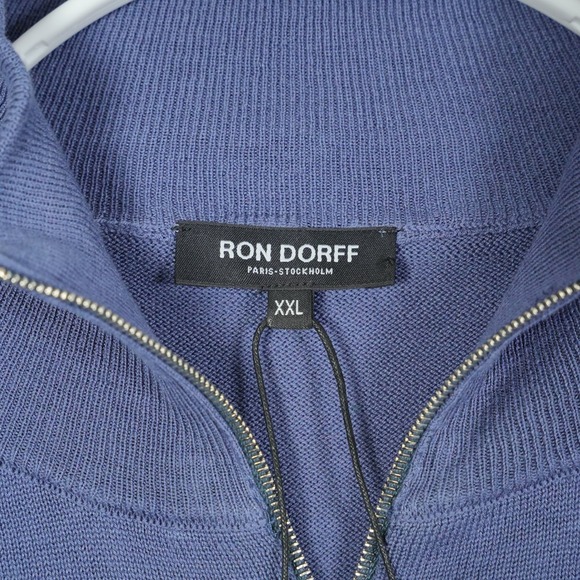 Ron Dorff Men's Silk Blend Short Sleeve Quarter Zip Knit Polo Shirt Blue XXL - Picture 7 of 9